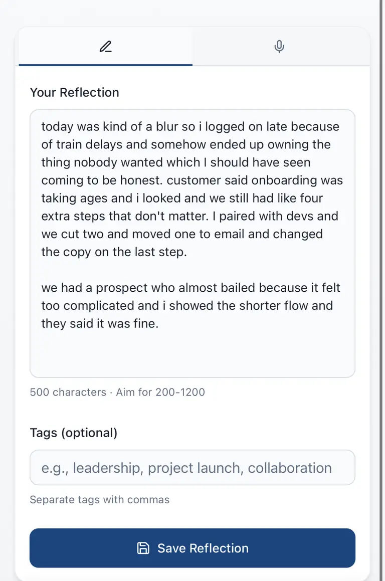 Capture your reflection with voice, text, or image notes