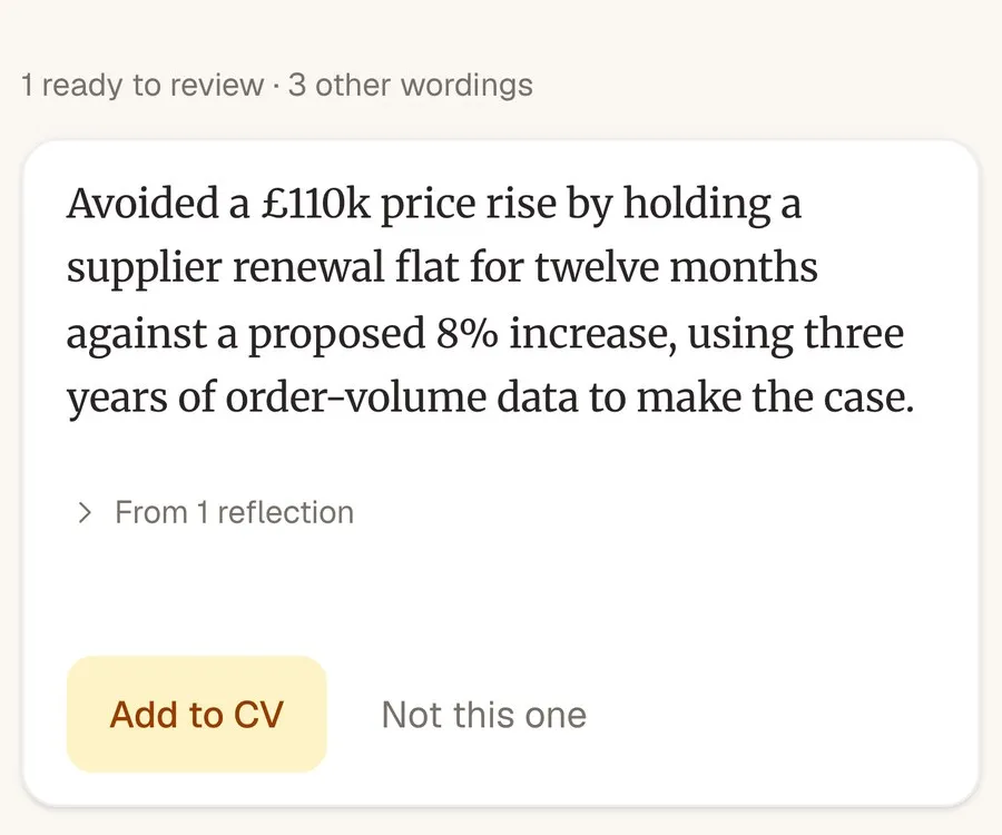 One CV line with other wordings to choose from